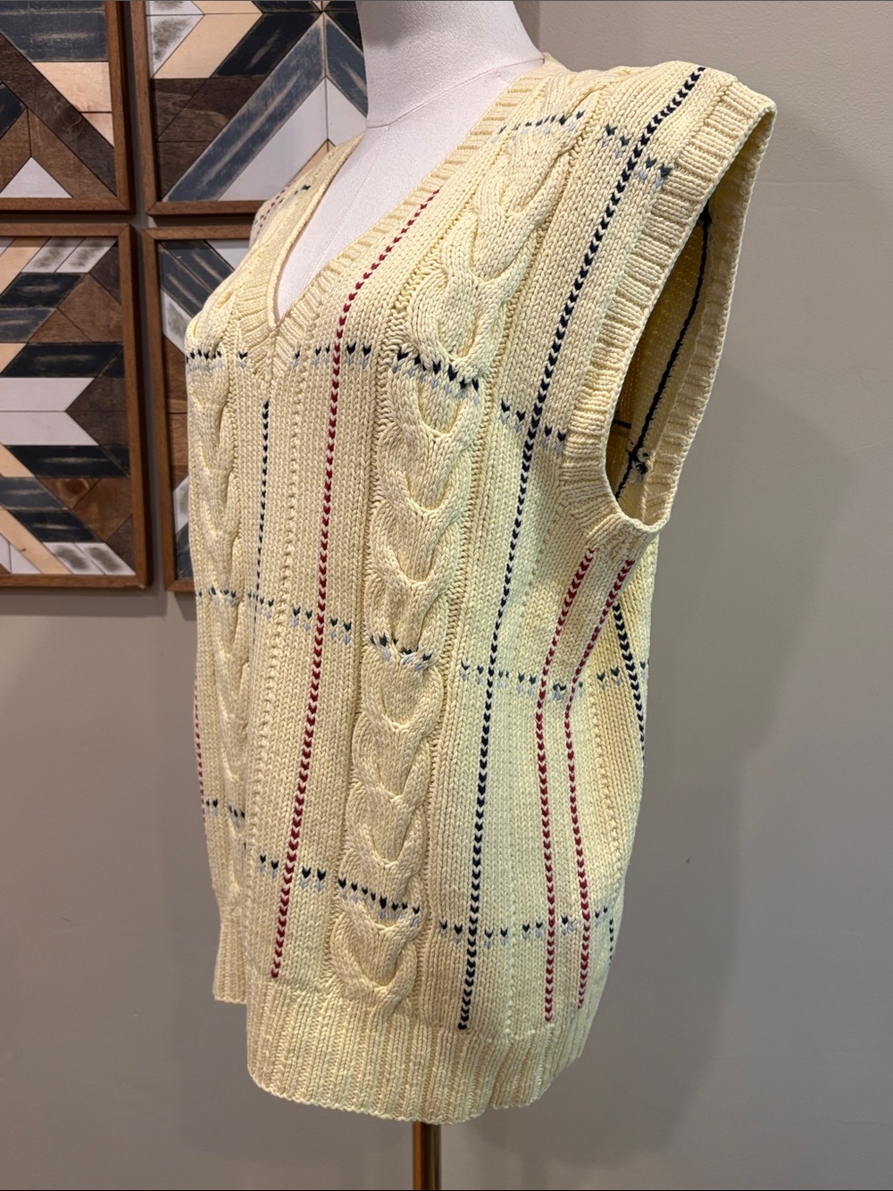 Vintage Ralph Lauren 90s Hand Knit Cotton Sleeveless V-Neck Sweater Vest Medium - Picture 4 of 10